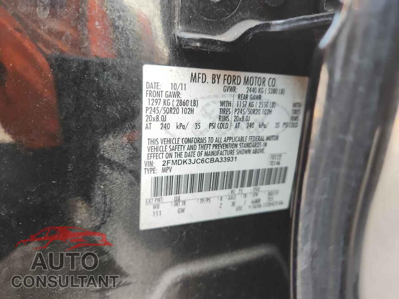 FORD EDGE 2012 - 2FMDK3JC6CBA33931
