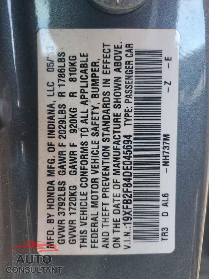 HONDA CIVIC 2013 - 19XFB2F84DE045694