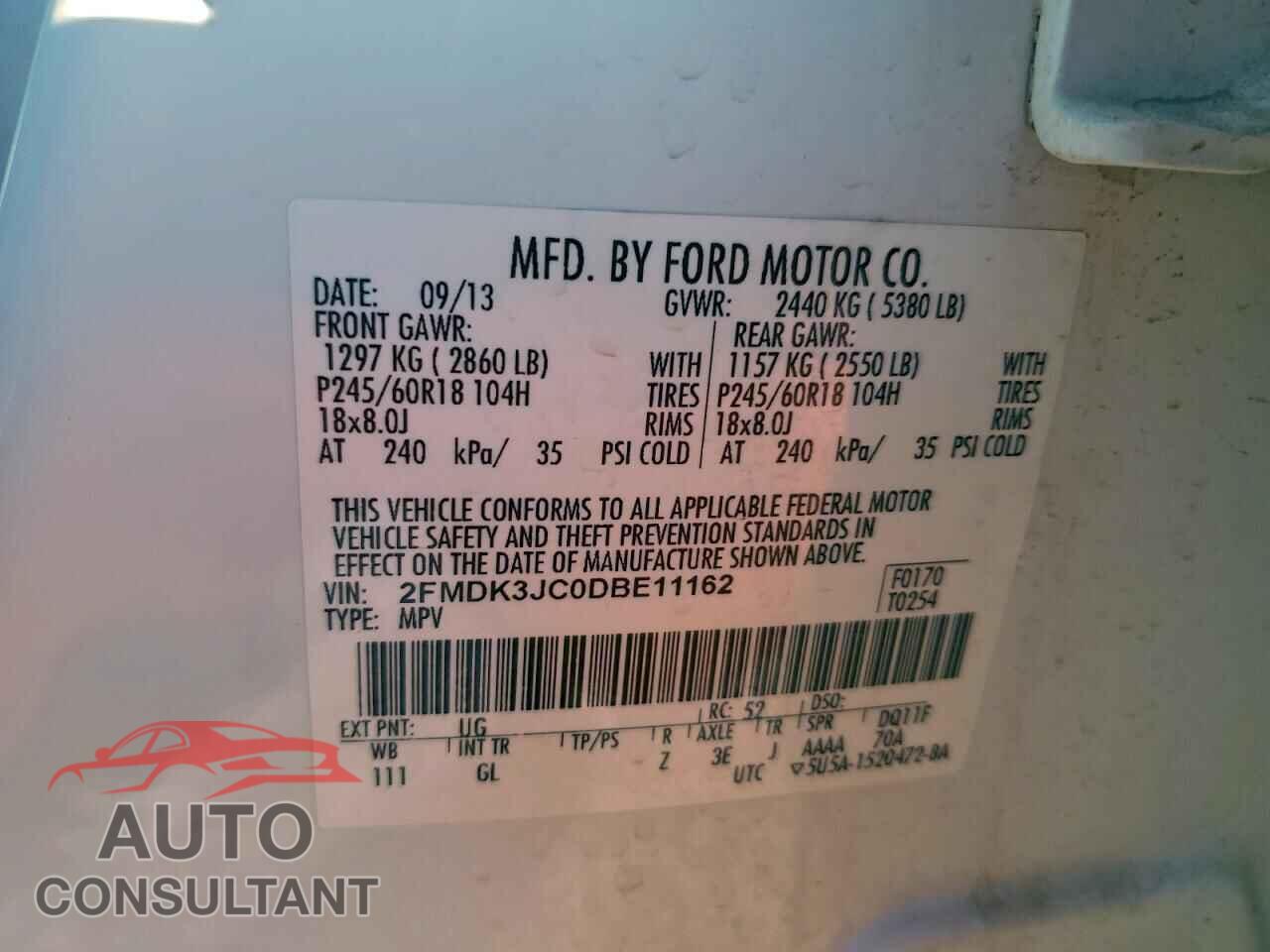 FORD EDGE 2013 - 2FMDK3JC0DBE11162
