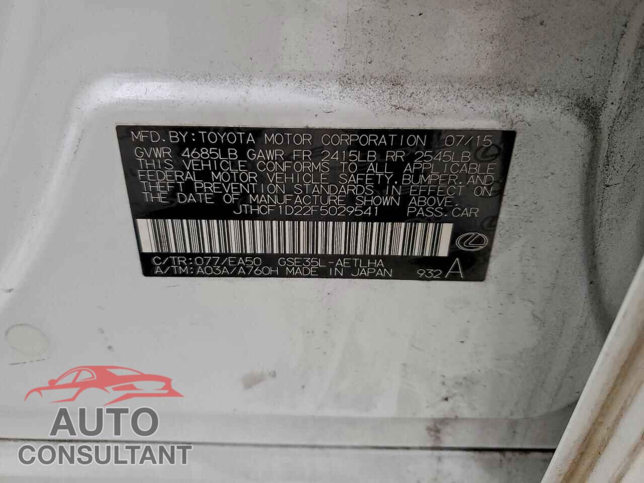 LEXUS IS 2015 - JTHCF1D22F5029541