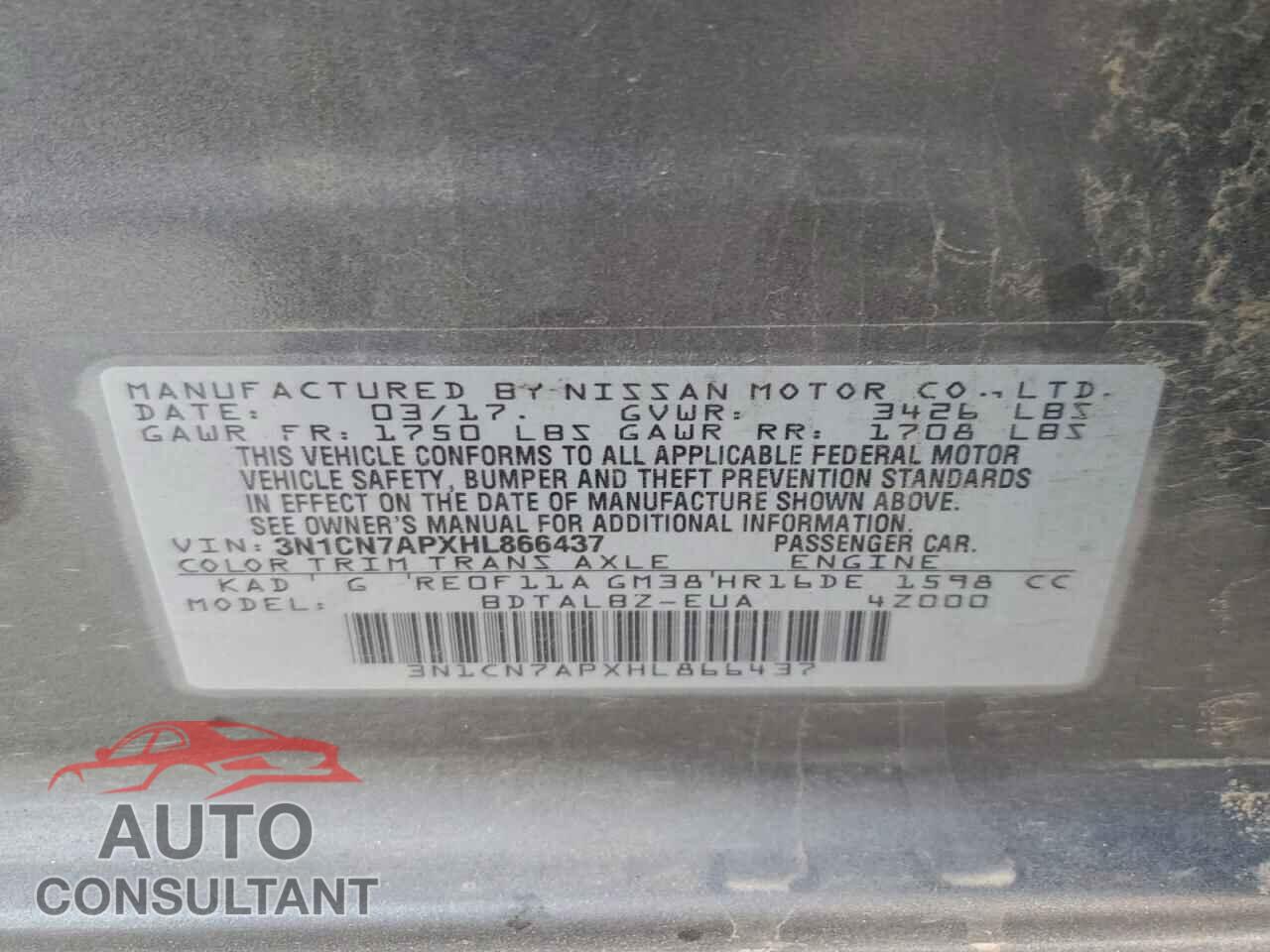 NISSAN VERSA 2017 - 3N1CN7APXHL866437