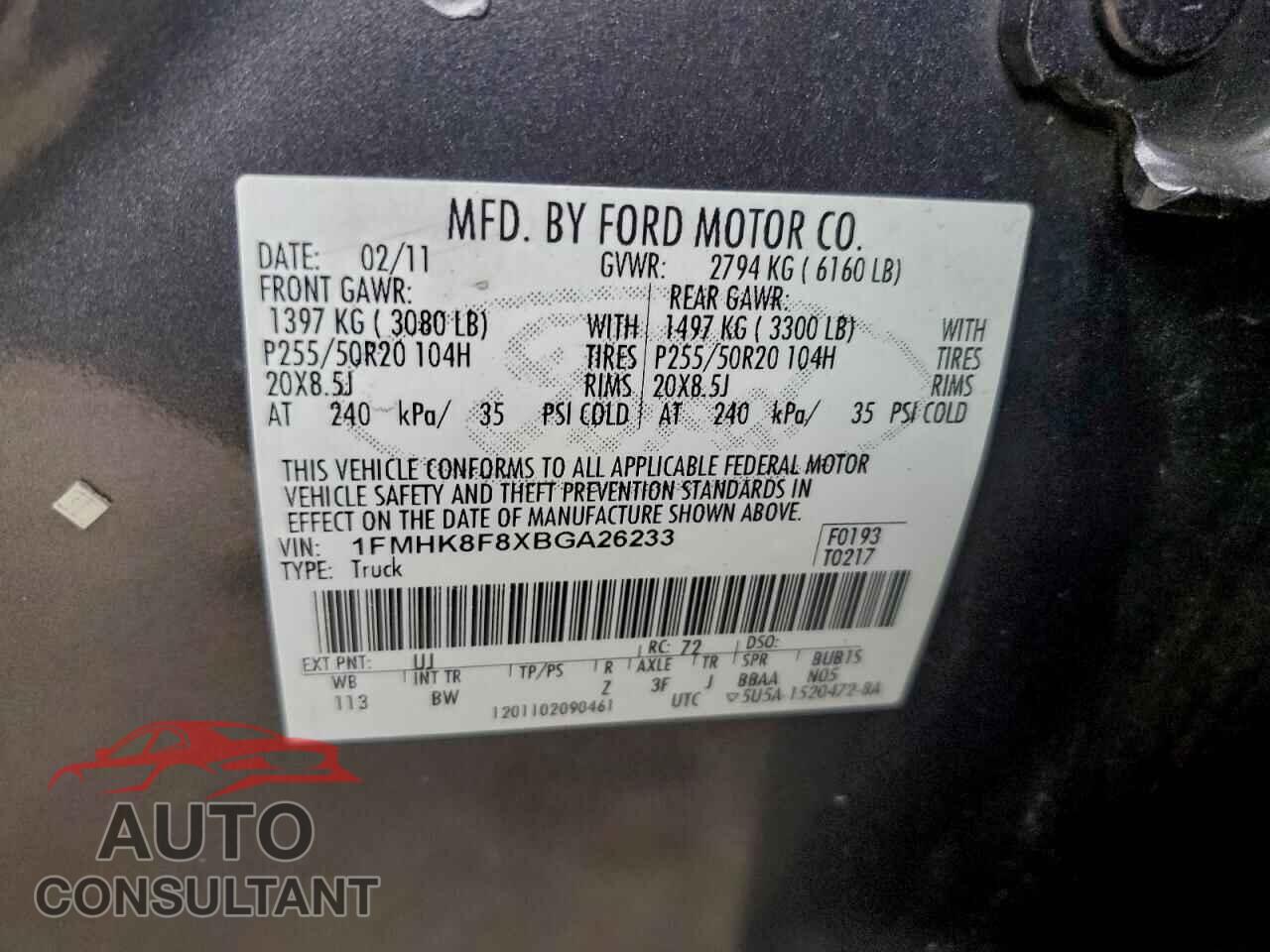 FORD EXPLORER 2011 - 1FMHK8F8XBGA26233