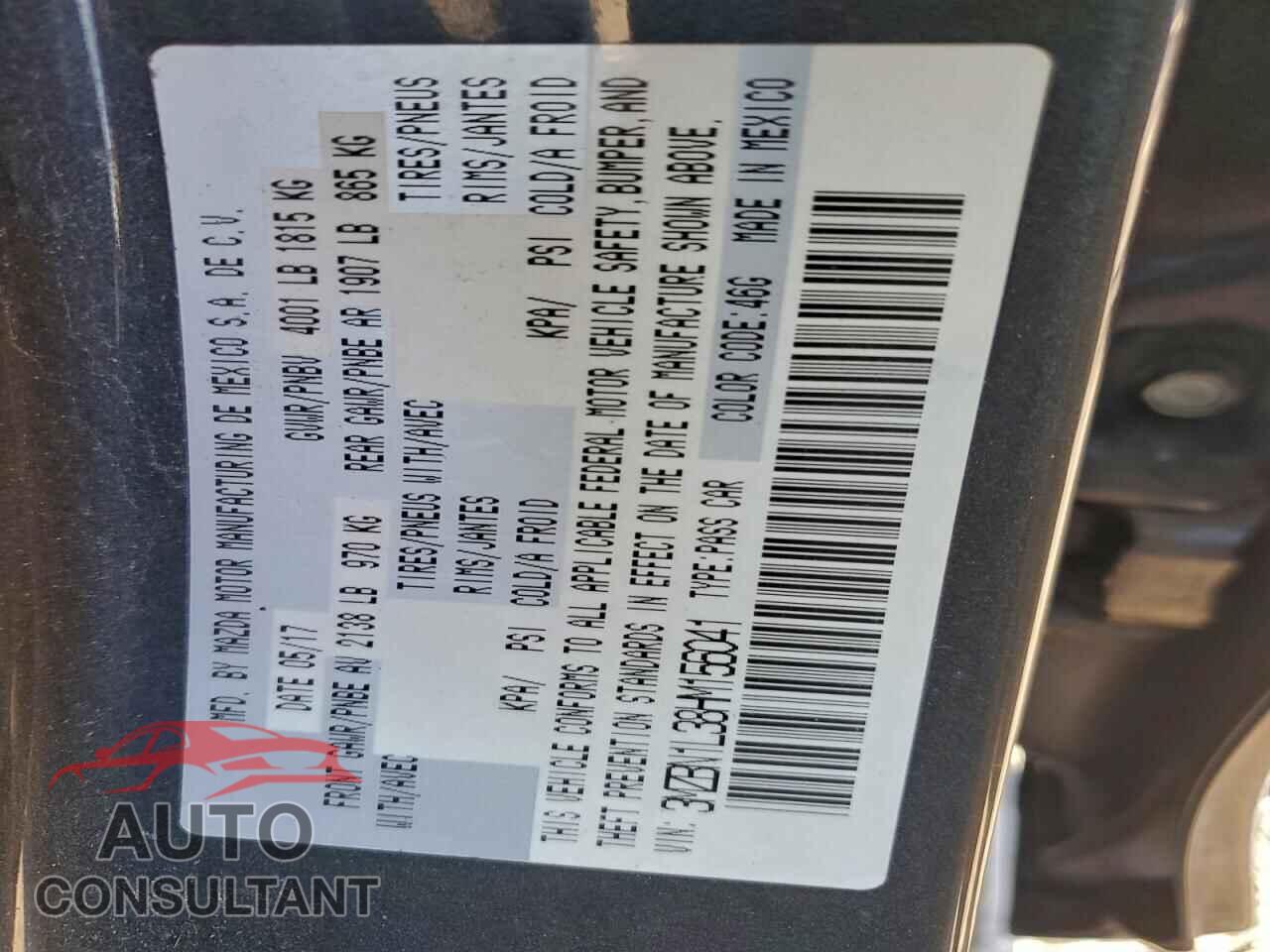 MAZDA 3 2017 - 3MZBN1L38HM156041