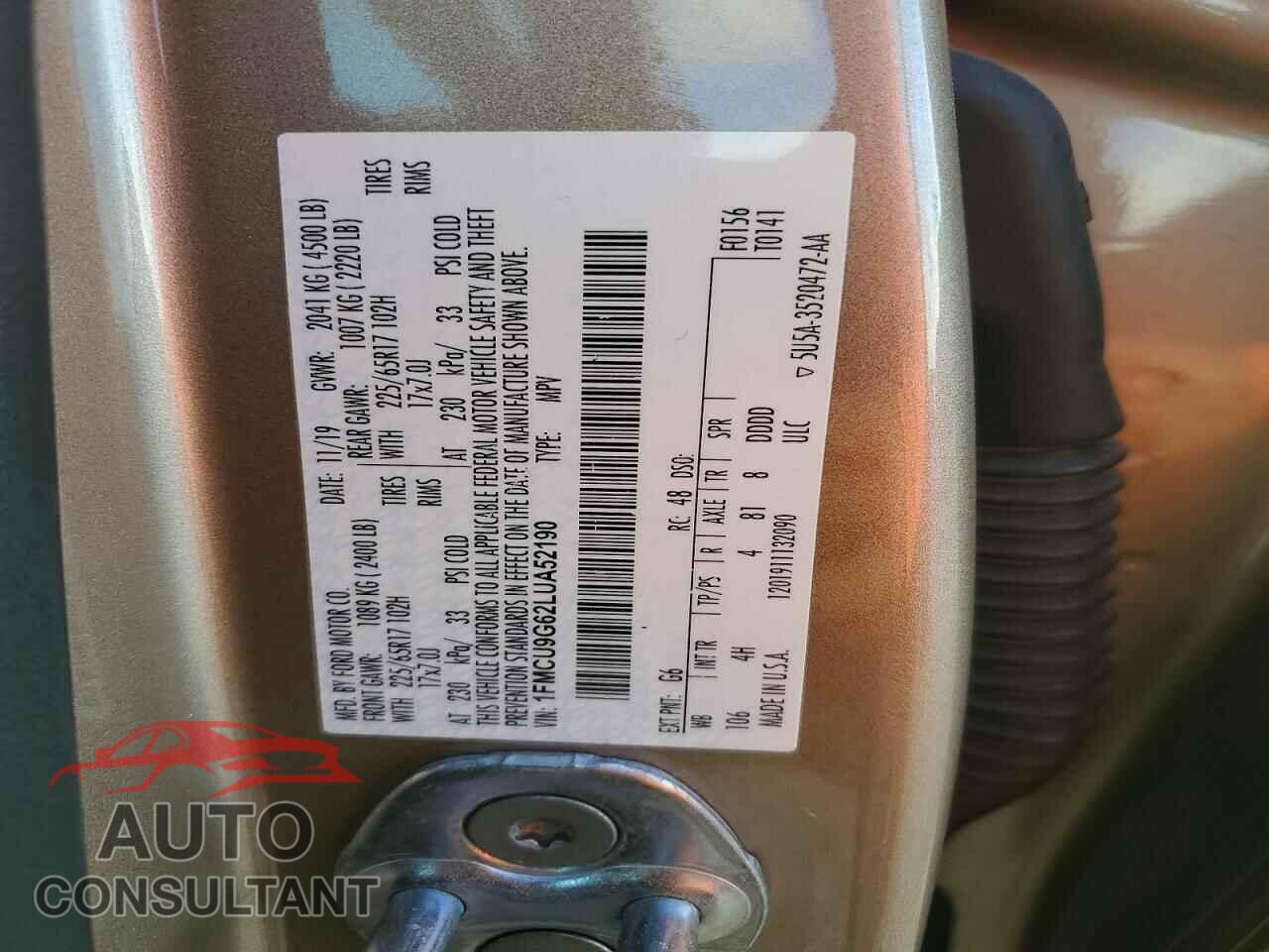 FORD ESCAPE 2020 - 1FMCU9G62LUA52190