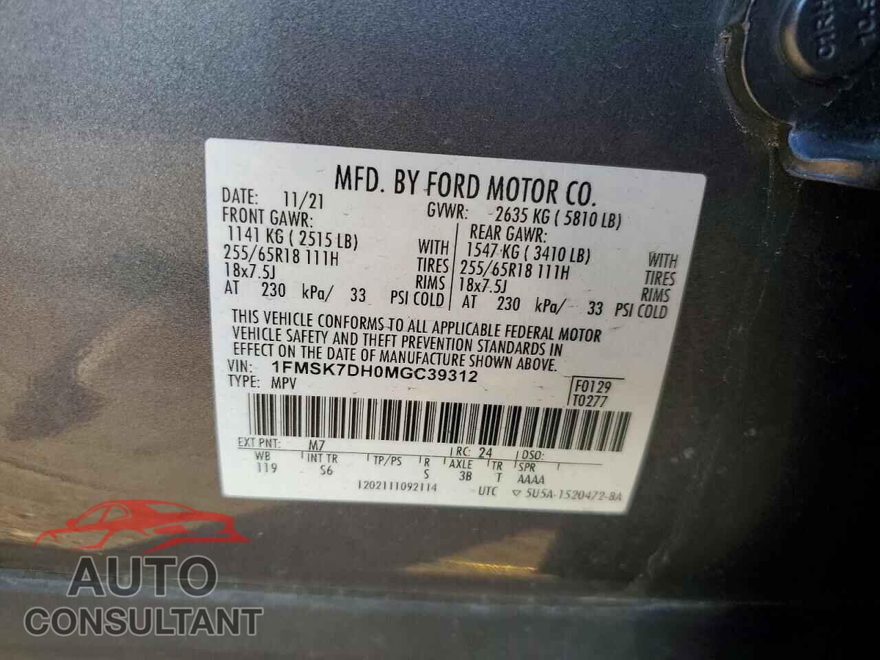 FORD EXPLORER 2021 - 1FMSK7DH0MGC39312