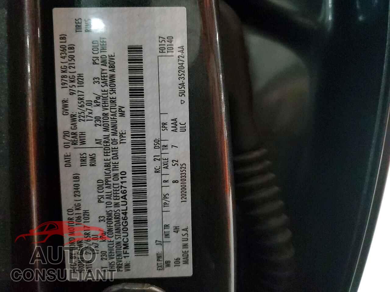 FORD ESCAPE 2020 - 1FMCU0G64LUA67110