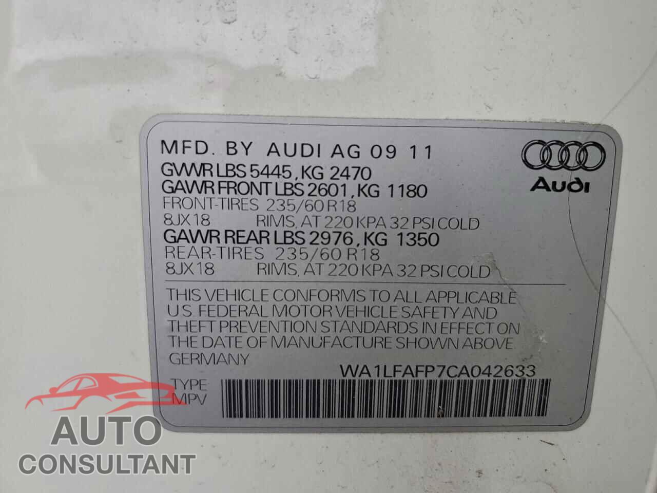 AUDI Q5 2012 - WA1LFAFP7CA042633