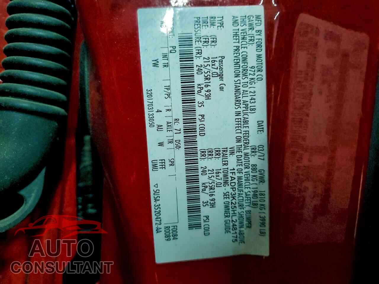 FORD FOCUS 2017 - 1FADP3K25HL248175