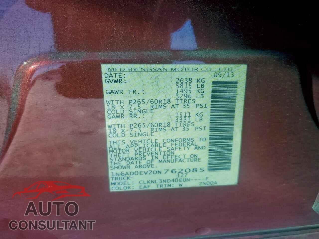 NISSAN FRONTIER 2013 - 1N6AD0EV2DN762085