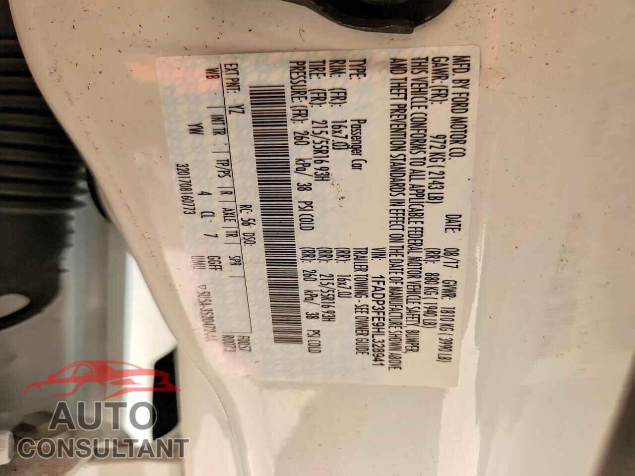 FORD FOCUS 2017 - 1FADP3FE9HL328941