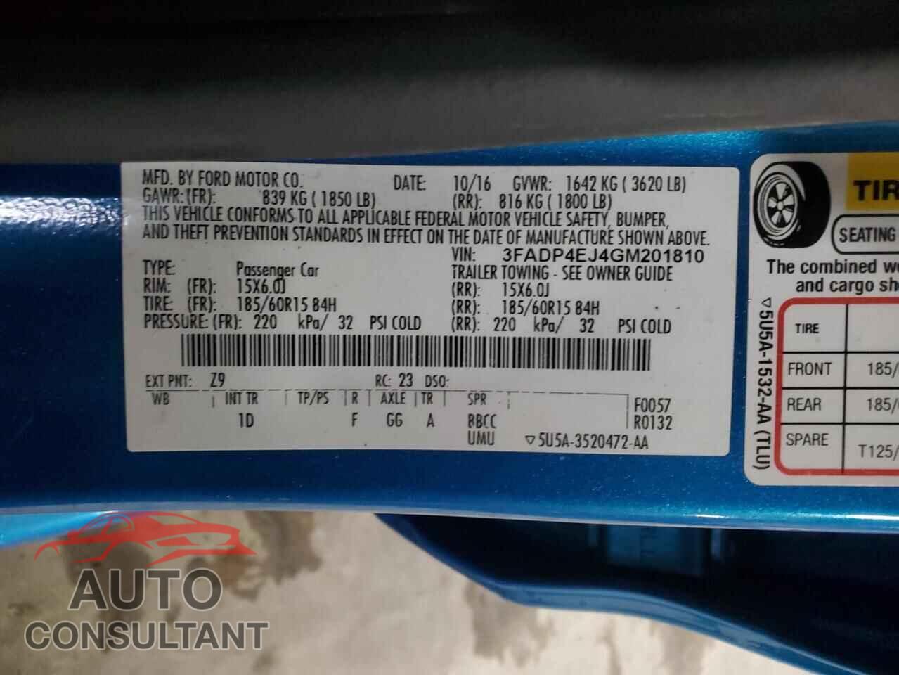 FORD FIESTA 2016 - 3FADP4EJ4GM201810