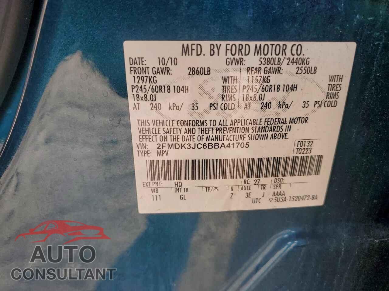 FORD EDGE 2011 - 2FMDK3JC6BBA41705