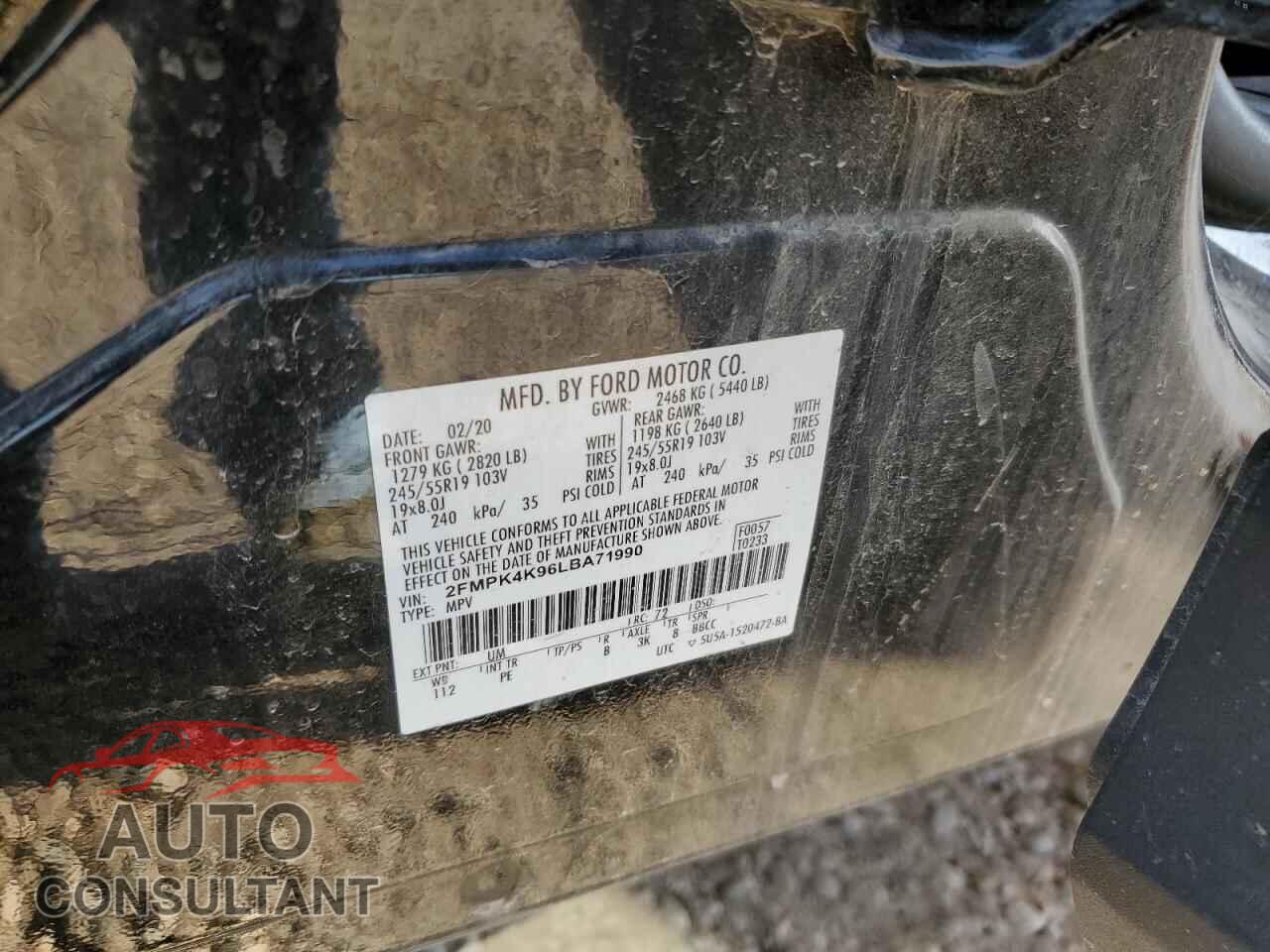 FORD EDGE 2020 - 2FMPK4K96LBA71990