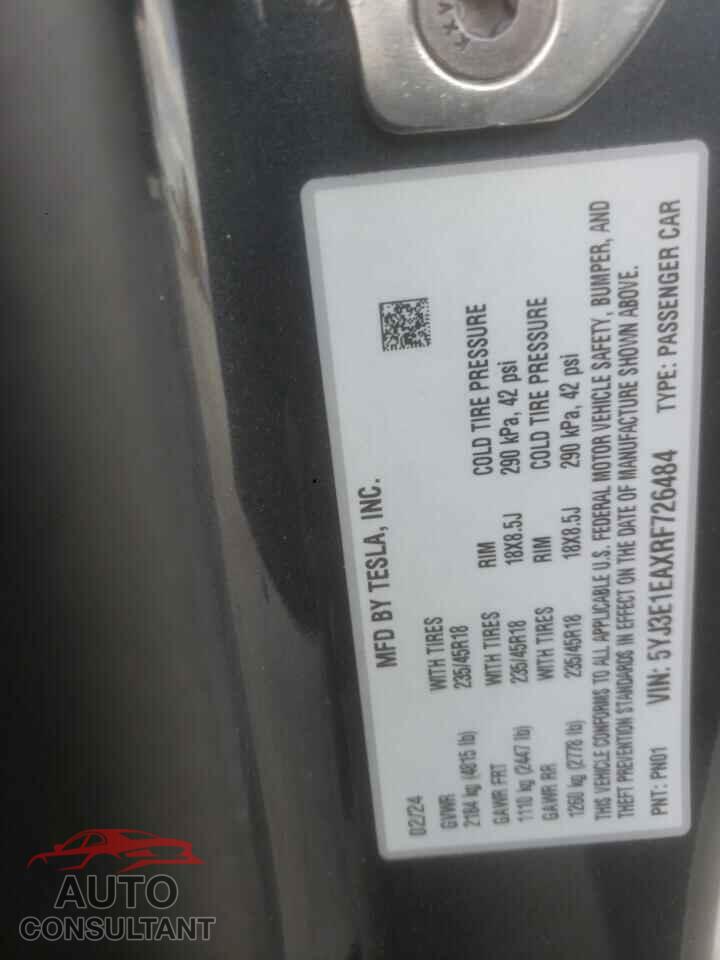 TESLA MODEL 3 2024 - 5YJ3E1EAXRF726484