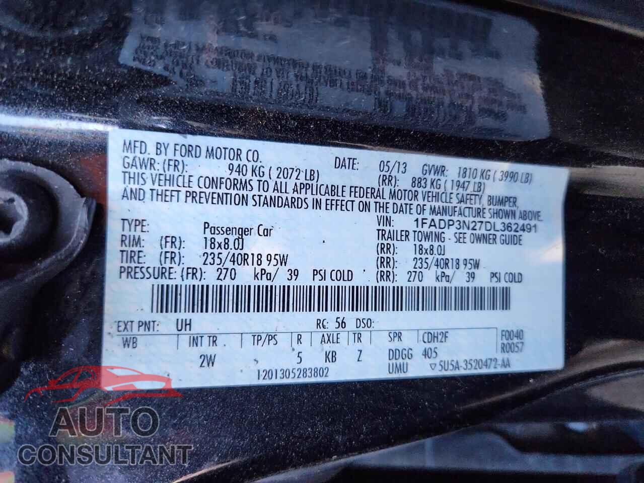 FORD FOCUS 2013 - 1FADP3N27DL362491