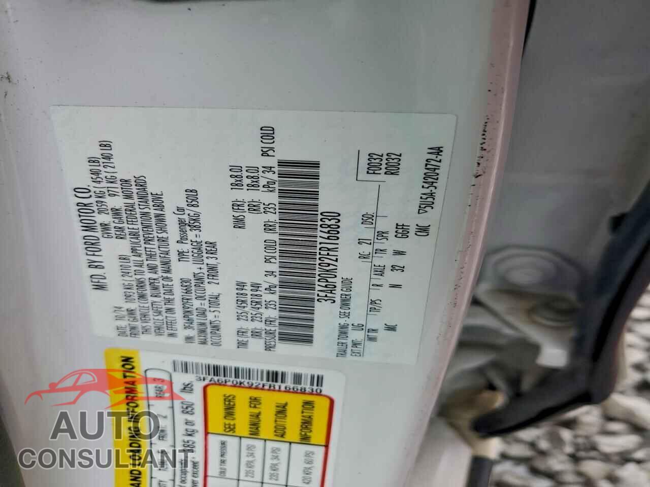FORD FUSION 2015 - 3FA6P0K92FR166830