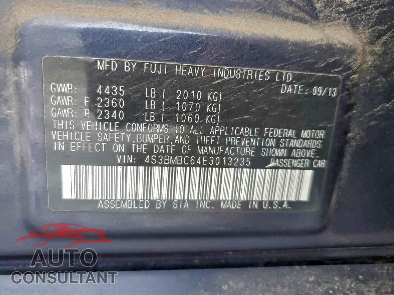 SUBARU LEGACY 2014 - 4S3BMBC64E3013235