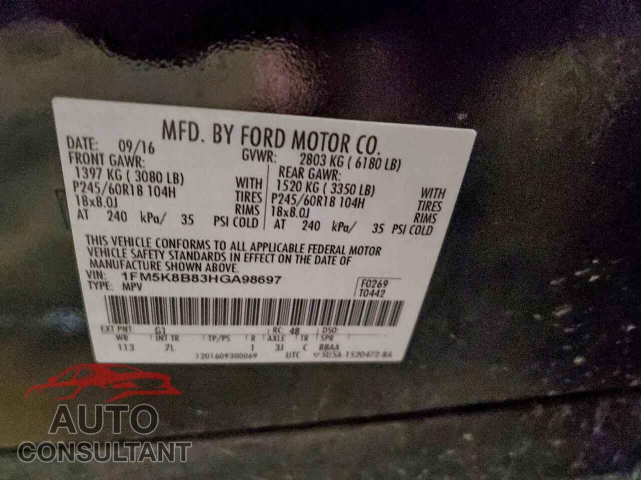FORD EXPLORER 2017 - 1FM5K8B83HGA98697