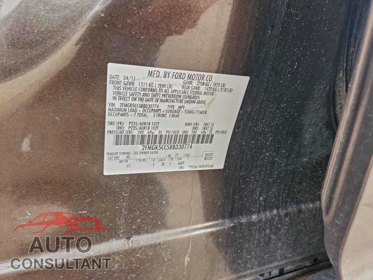 FORD FLEX 2011 - 2FMGK5CC5BBD30774