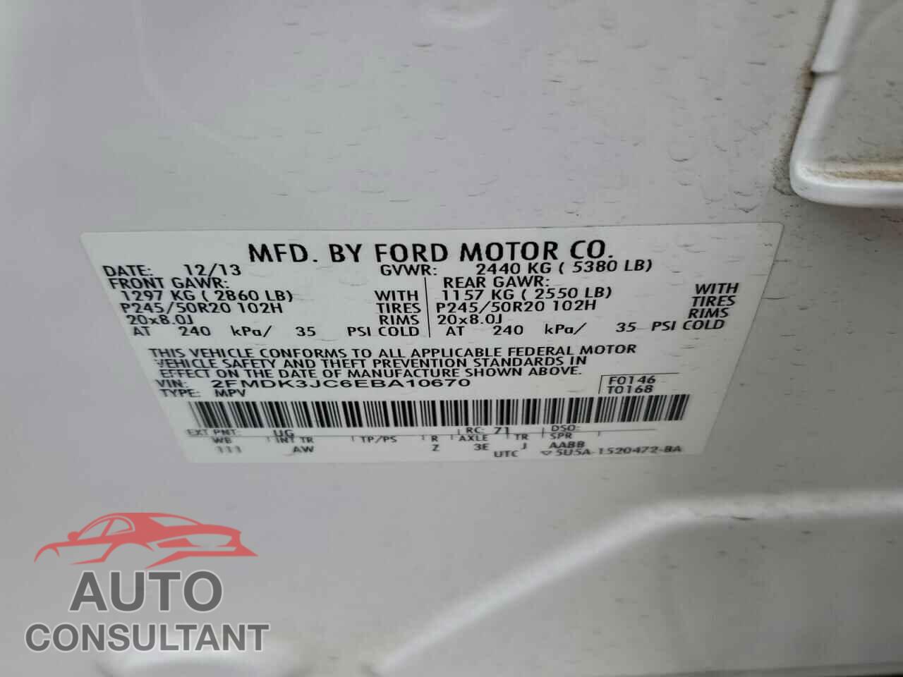 FORD EDGE 2014 - 2FMDK3JC6EBA10670