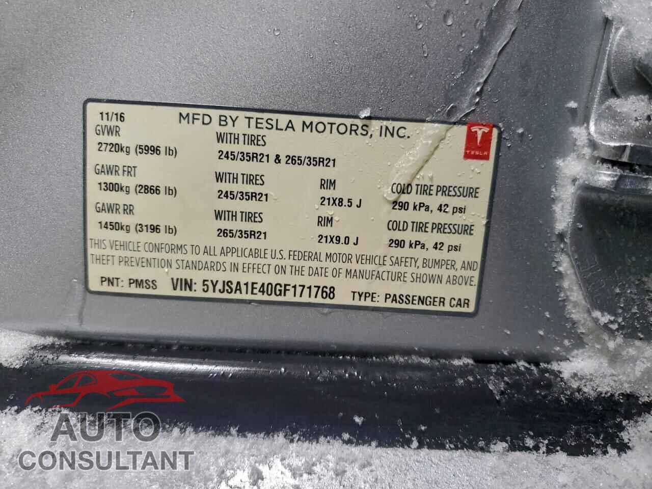 TESLA MODEL S 2016 - 5YJSA1E40GF171768
