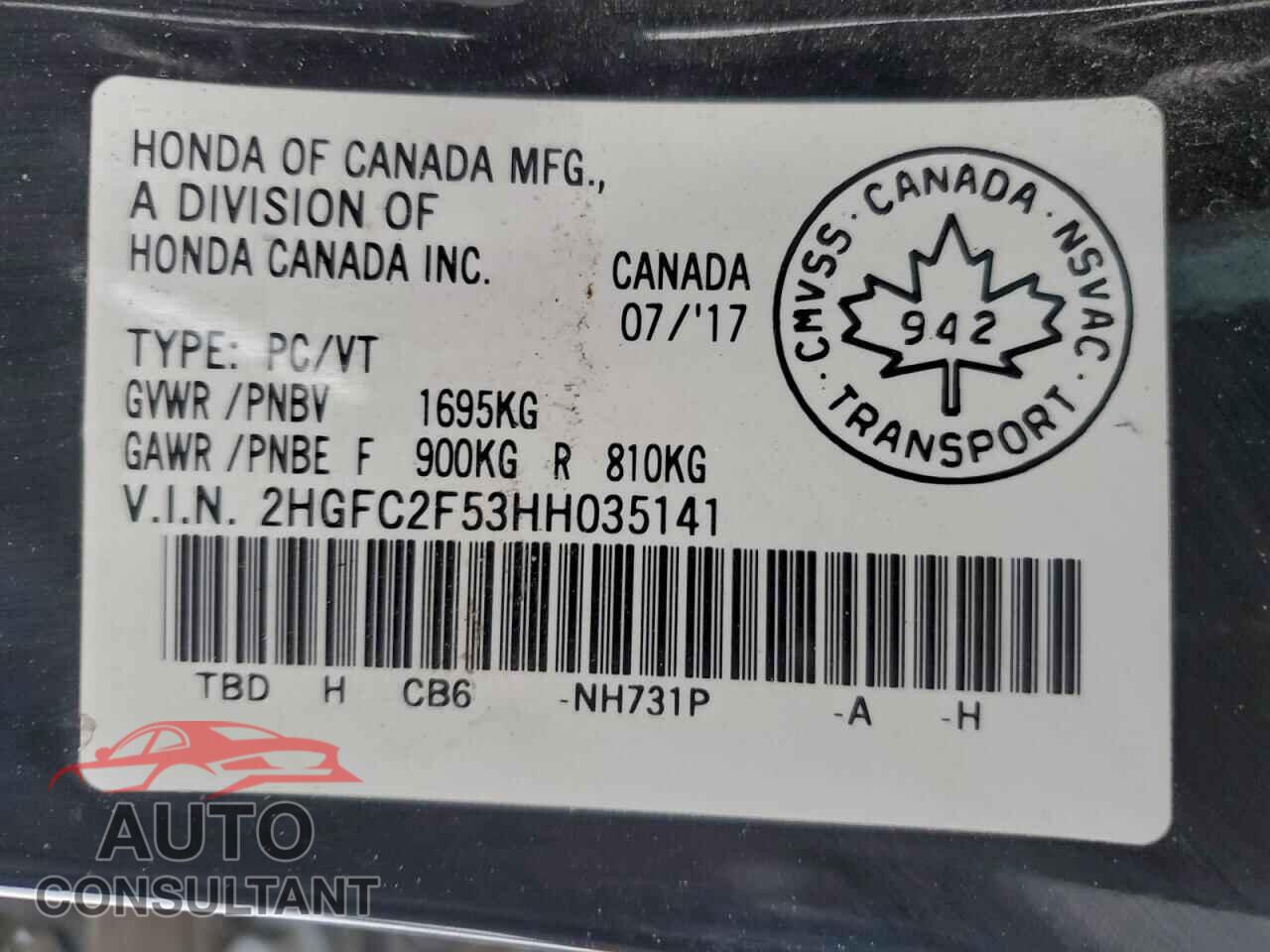 HONDA CIVIC 2017 - 2HGFC2F53HH035141
