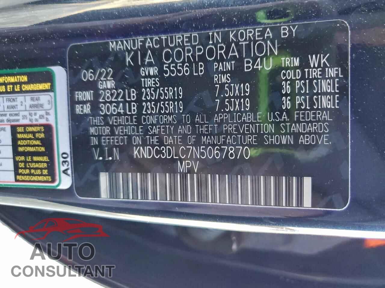 KIA EV6 LIGHT 2022 - KNDC3DLC7N5067870