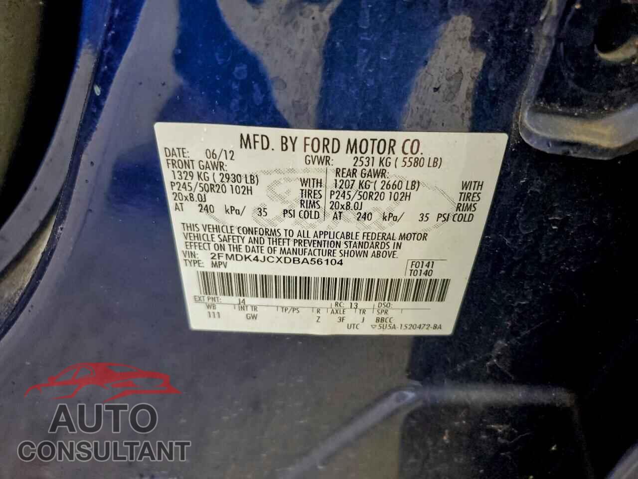 FORD EDGE 2013 - 2FMDK4JCXDBA56104