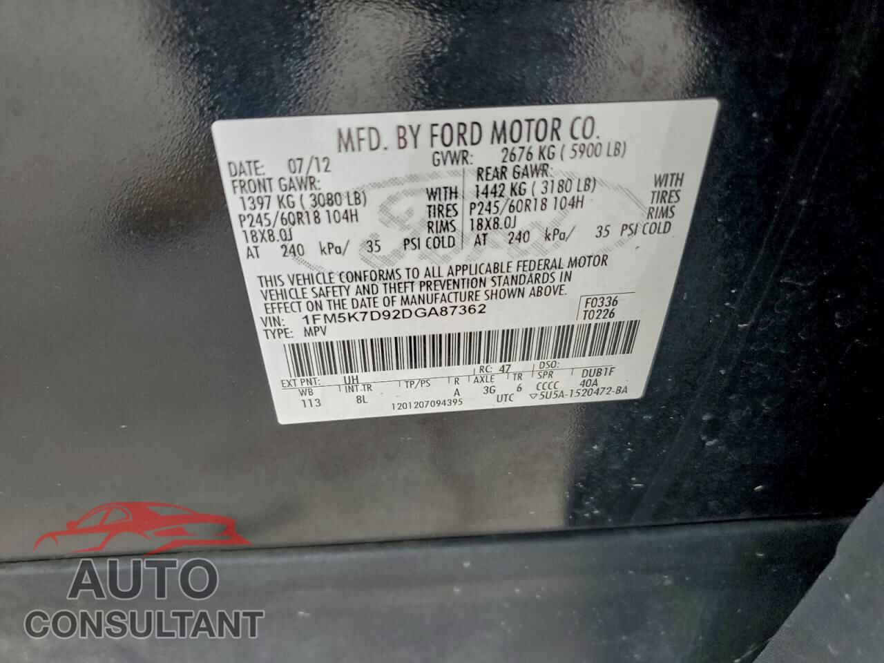 FORD EXPLORER 2013 - 1FM5K7D92DGA87362