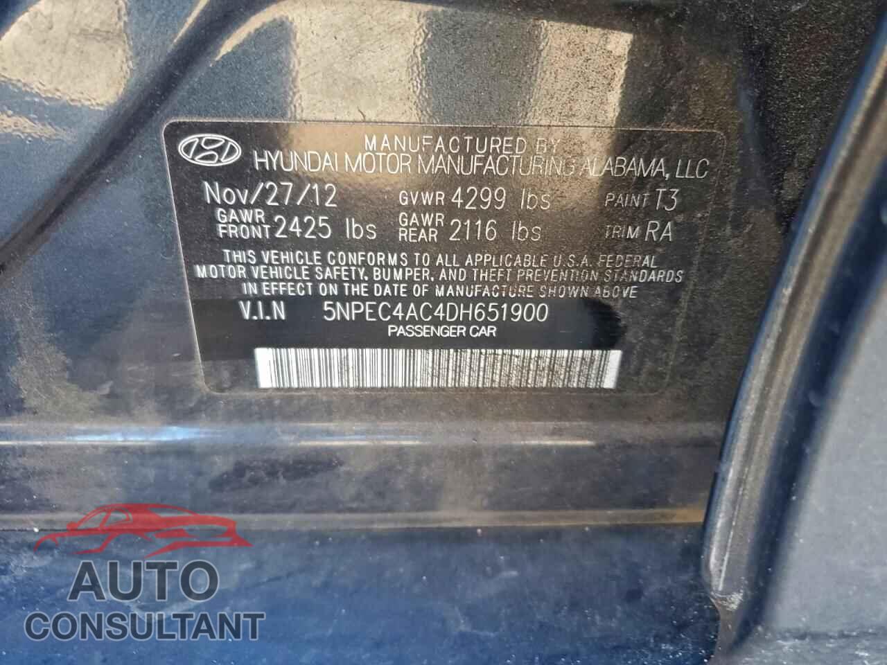 HYUNDAI SONATA 2013 - 5NPEC4AC4DH651900