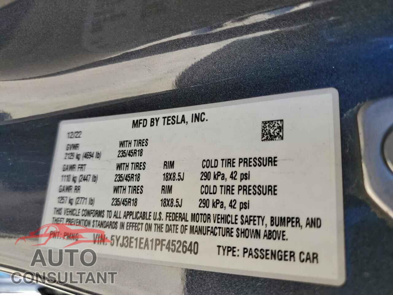 TESLA MODEL 3 2023 - 5YJ3E1EA1PF452640
