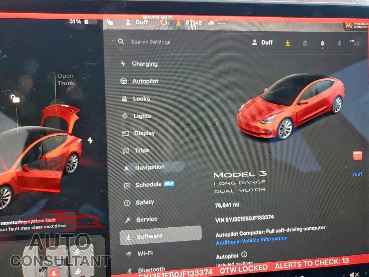 TESLA MODEL 3 2018 - 5YJ3E1EB0JF133374