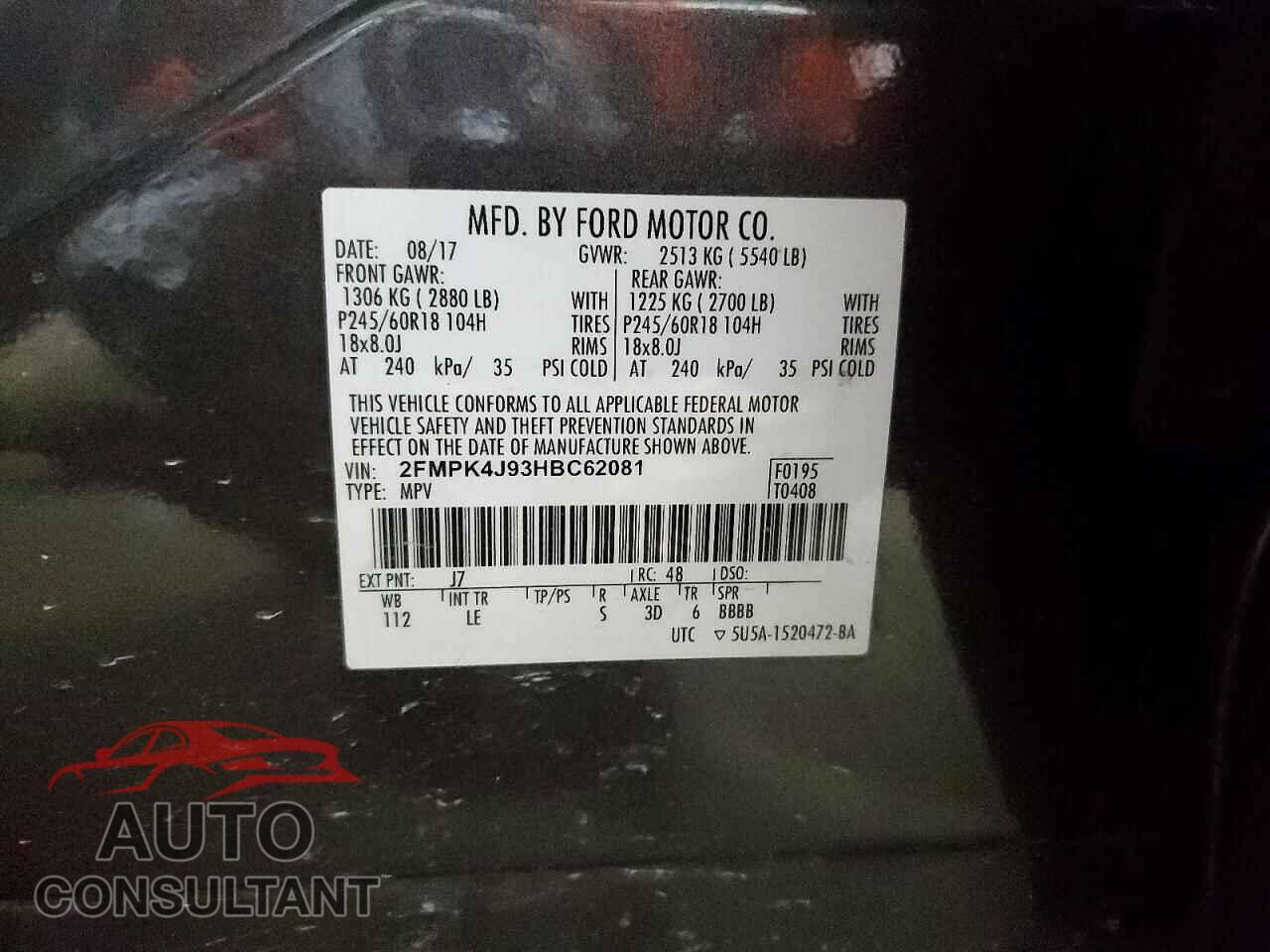 FORD EDGE 2017 - 2FMPK4J93HBC62081