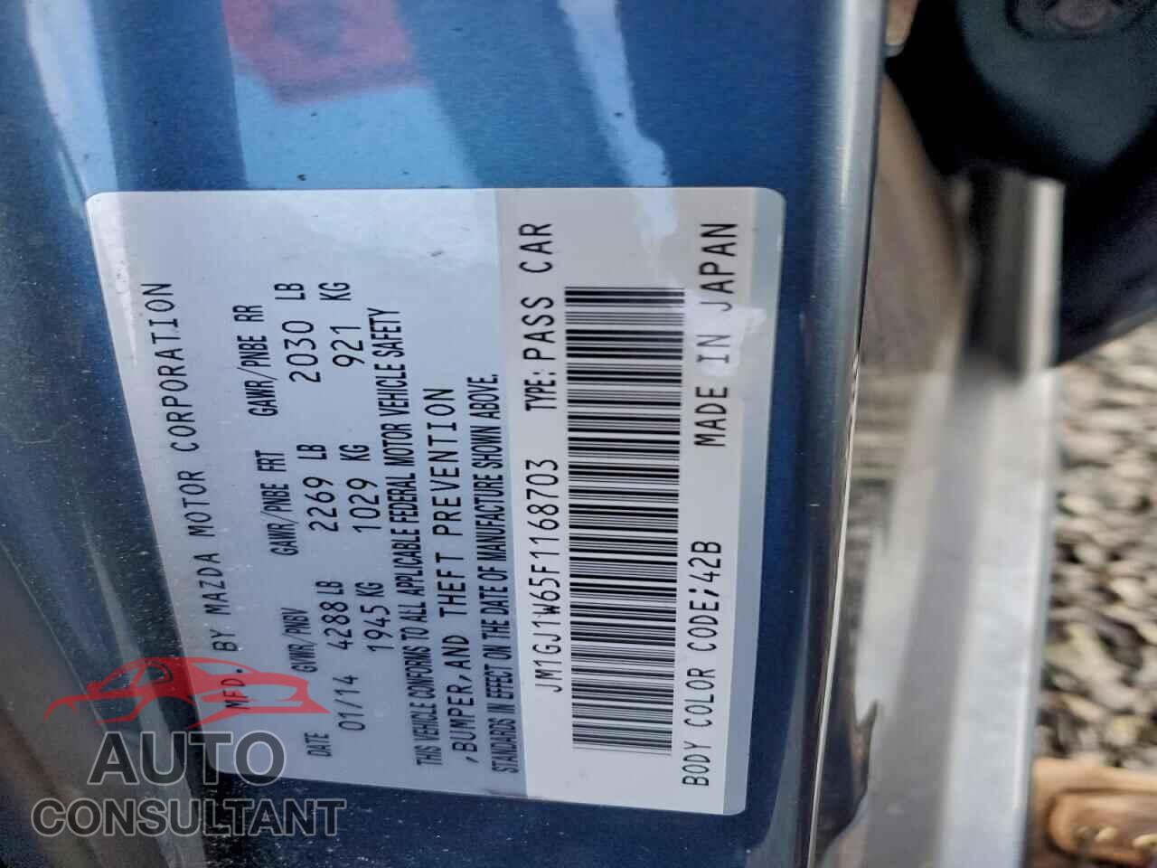 MAZDA 6 2015 - JM1GJ1W65F1168703