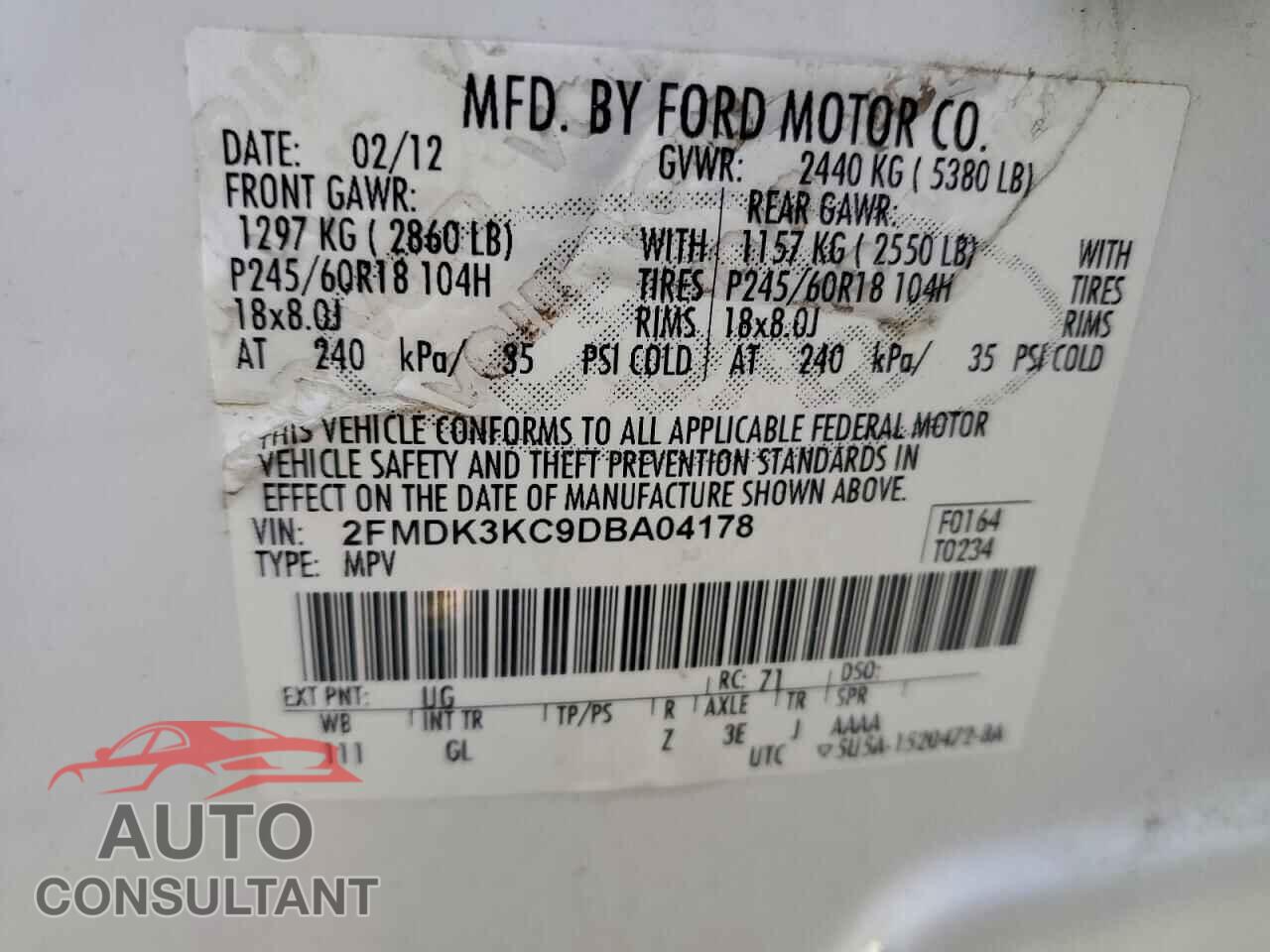FORD EDGE 2013 - 2FMDK3KC9DBA04178