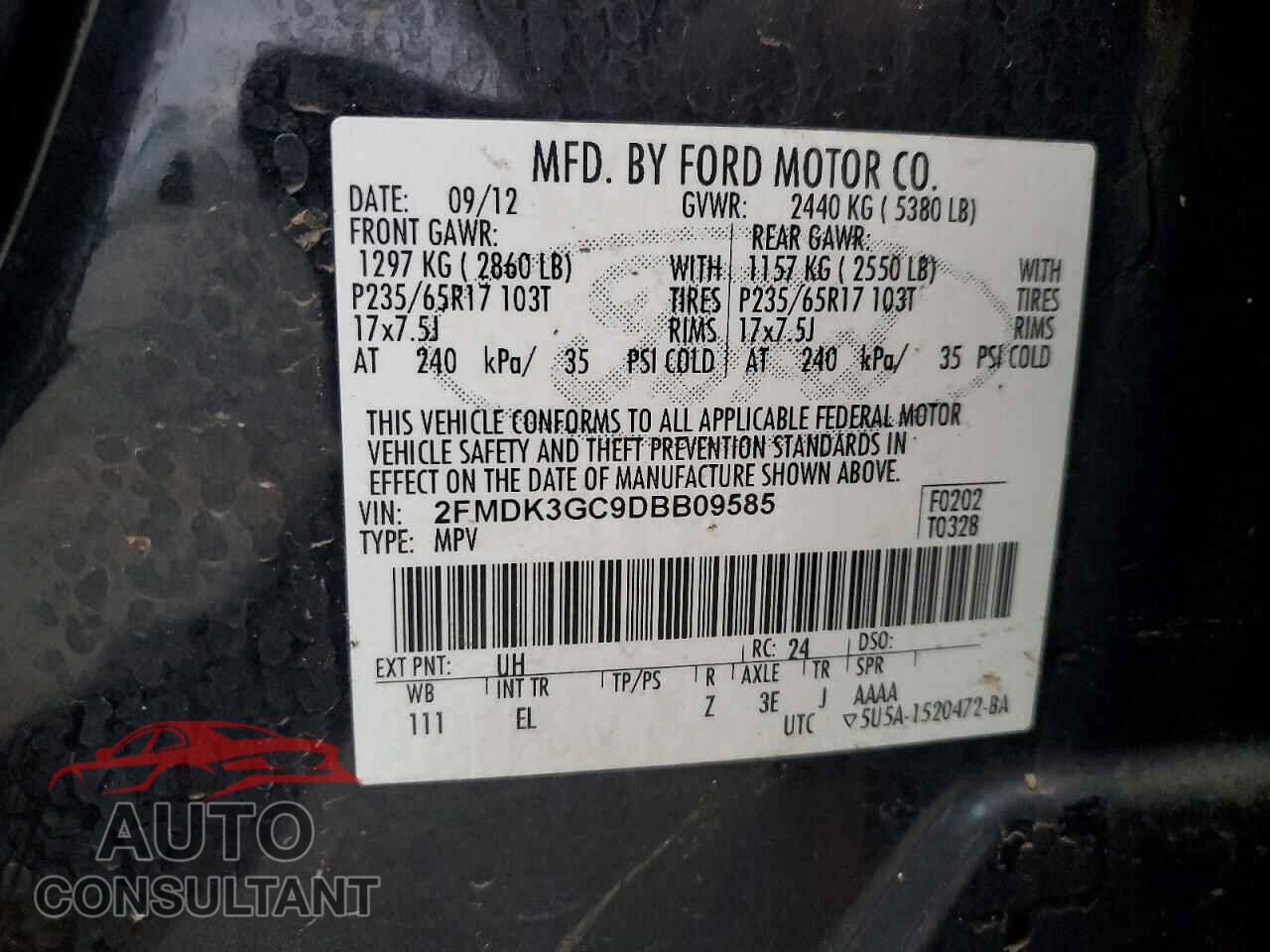 FORD EDGE 2013 - 2FMDK3GC9DBB09585