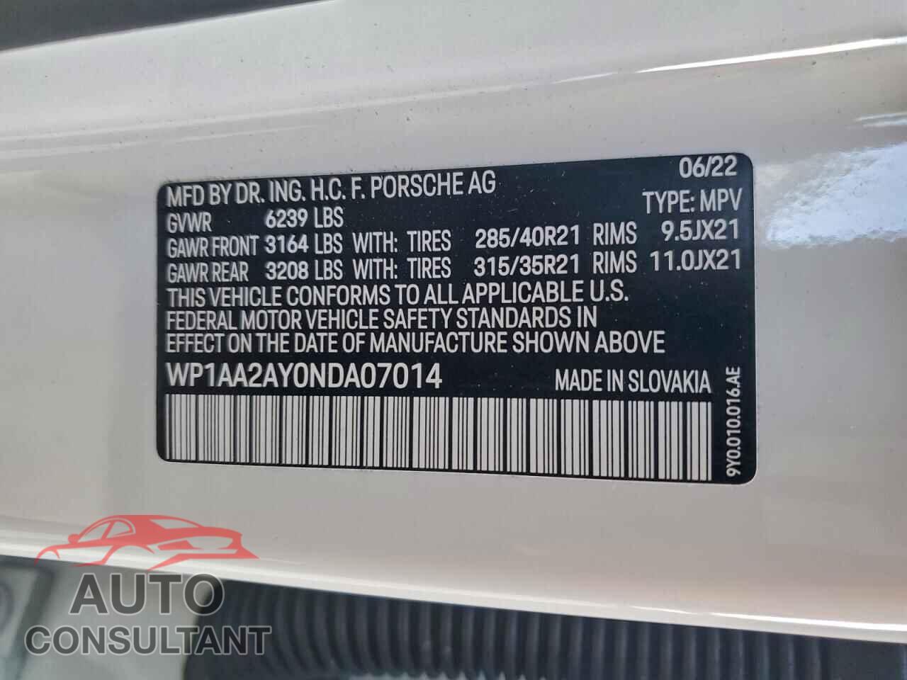 PORSCHE CAYENNE 2022 - WP1AA2AY0NDA07014
