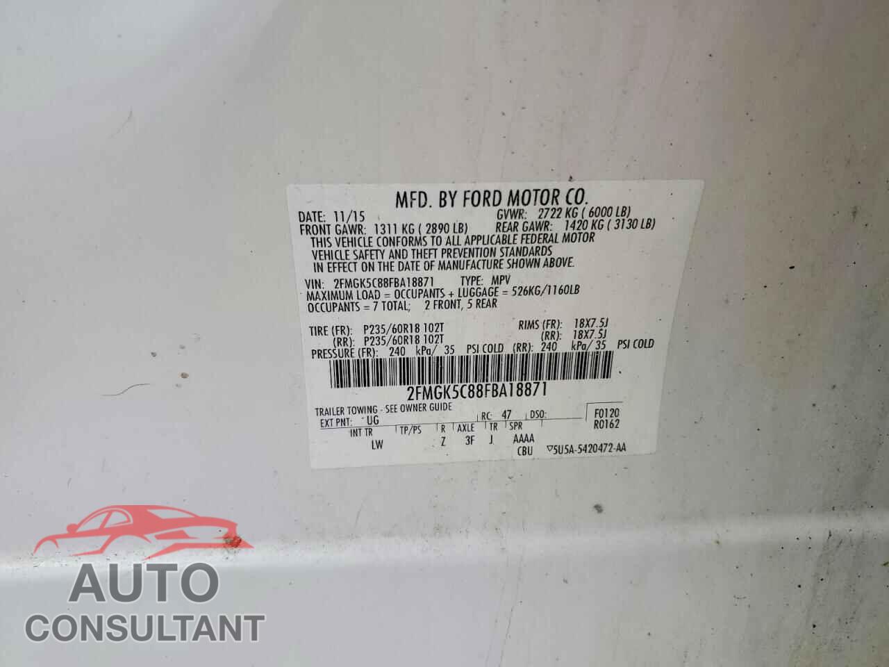 FORD FLEX 2015 - 2FMGK5C88FBA18871
