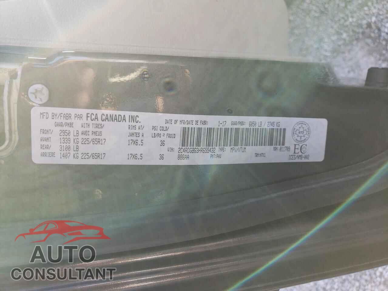 DODGE CARAVAN 2017 - 2C4RDGBG3HR655432