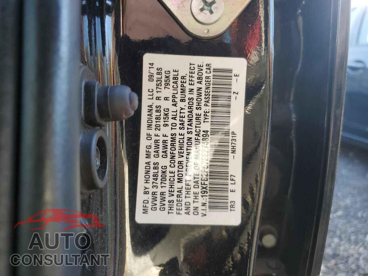 HONDA CIVIC 2014 - 19XFB2F57EE274894