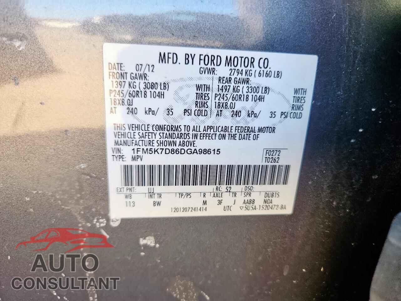 FORD EXPLORER 2013 - 1FM5K7D86DGA98615