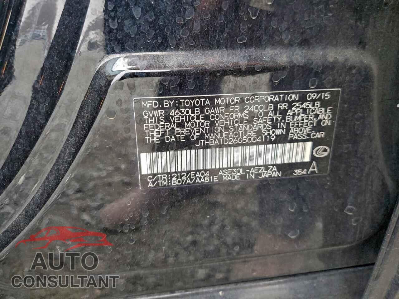 LEXUS IS 2016 - JTHBA1D26G5004119