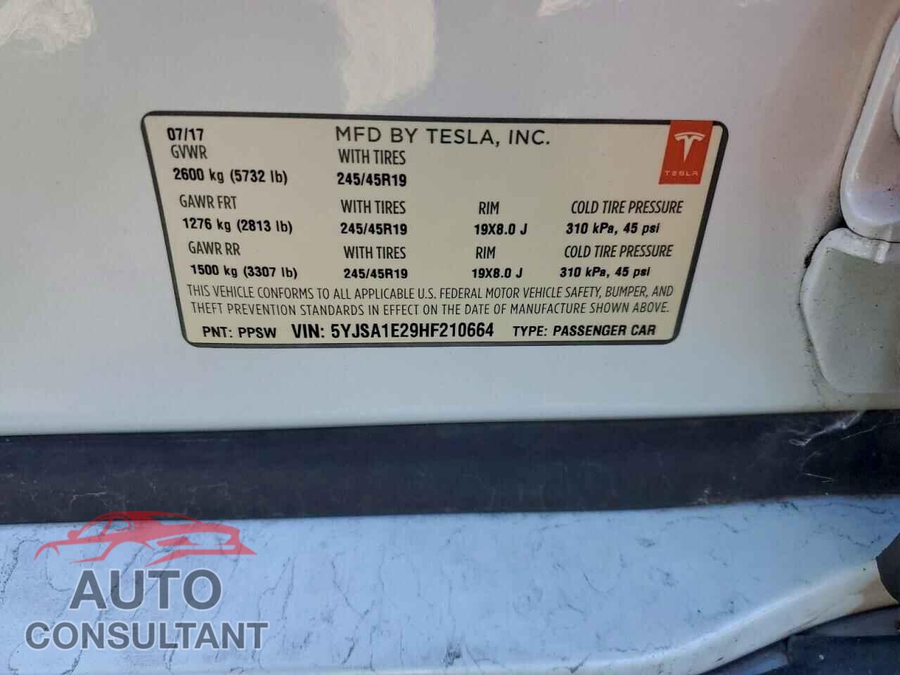 TESLA MODEL S 2017 - 5YJSA1E29HF210664