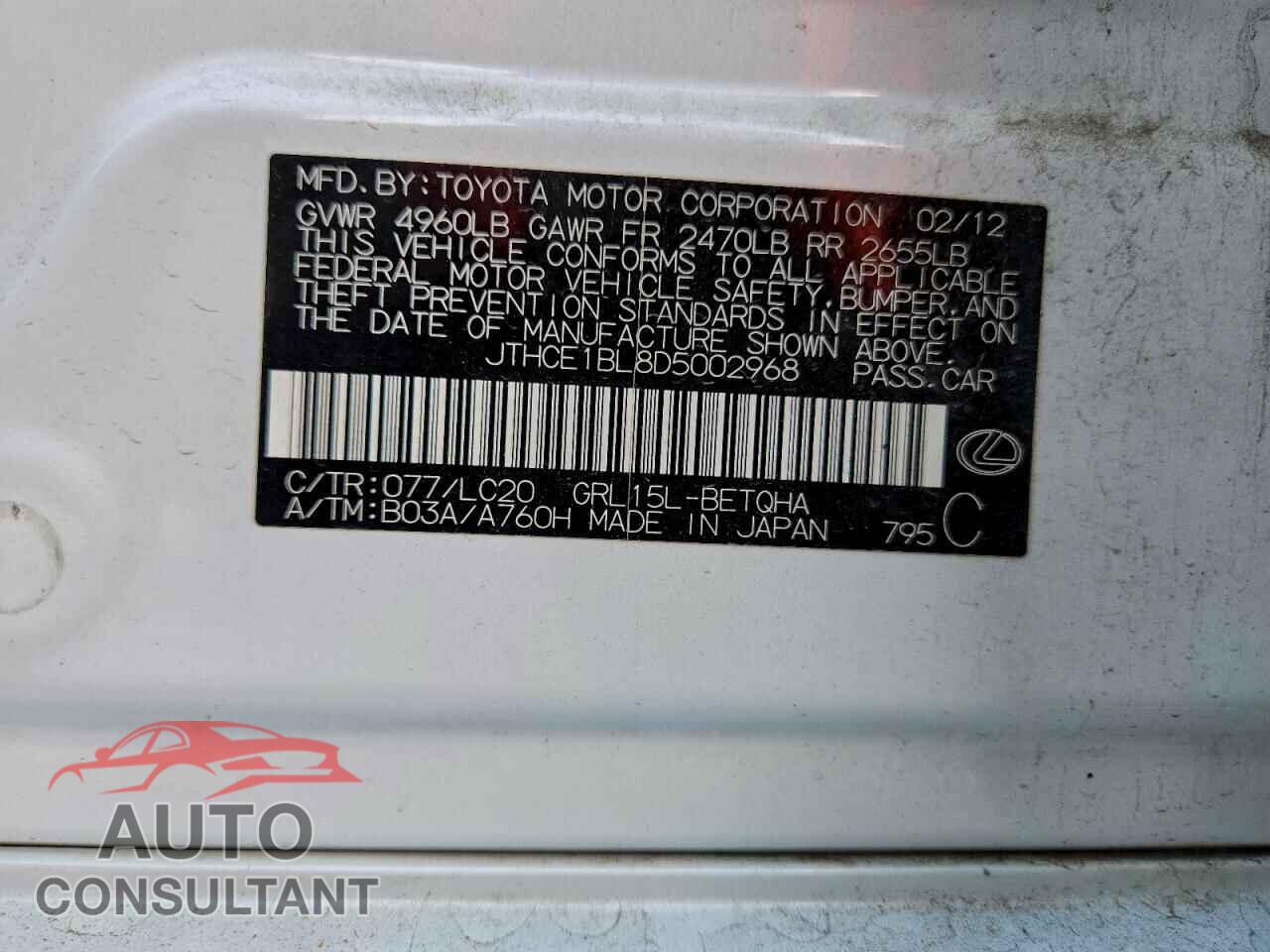 LEXUS GS350 2013 - JTHCE1BL8D5002968