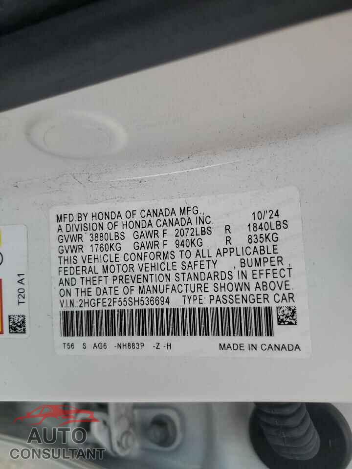 HONDA CIVIC 2025 - 2HGFE2F55SH536694