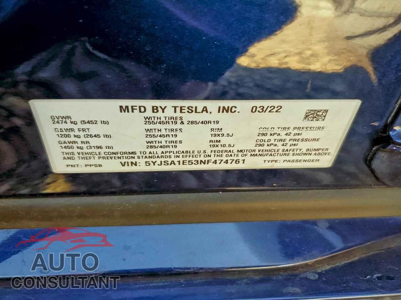 TESLA MODEL S 2022 - 5YJSA1E53NF474761