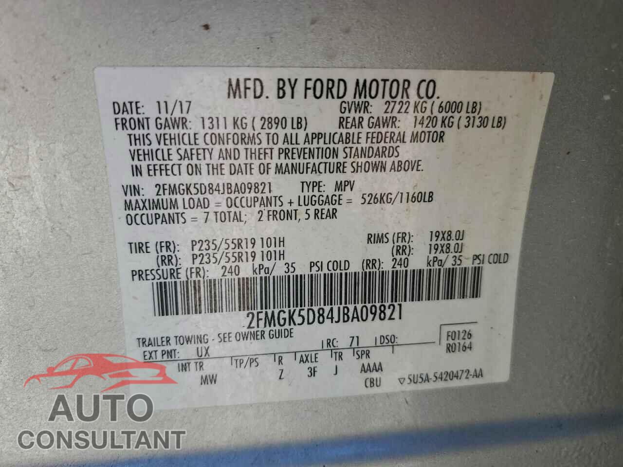 FORD FLEX 2018 - 2FMGK5D84JBA09821