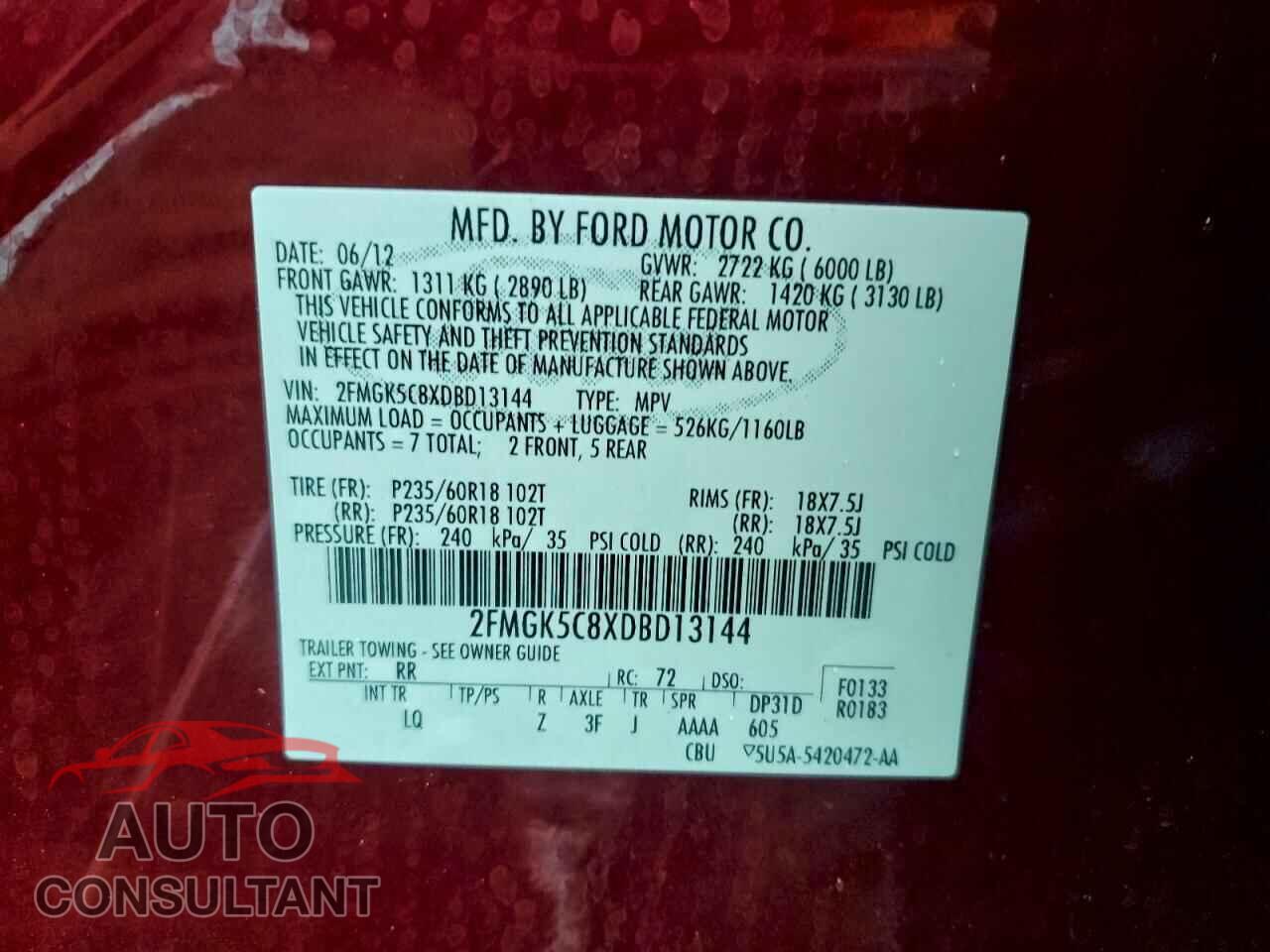 FORD FLEX 2013 - 2FMGK5C8XDBD13144