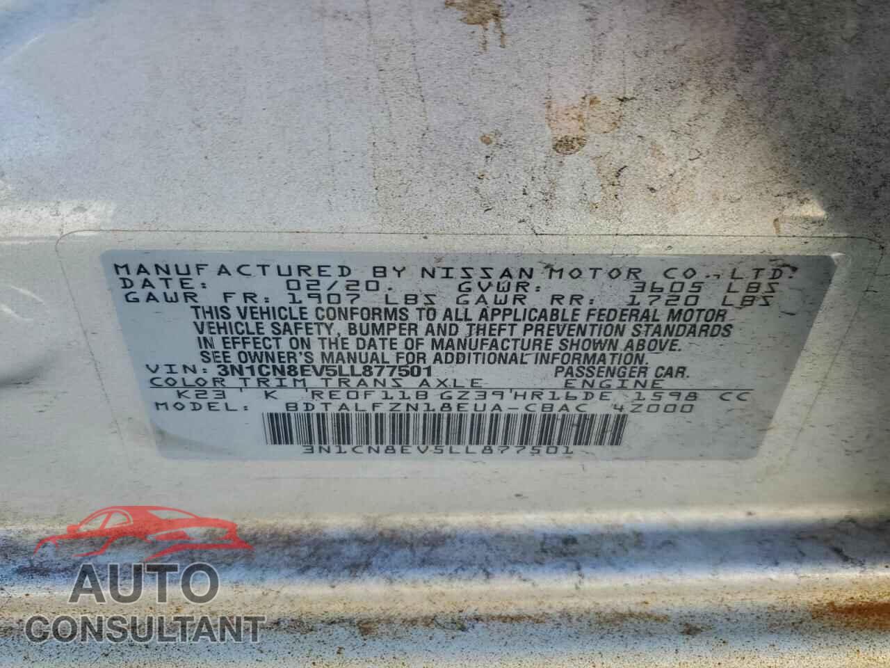 NISSAN VERSA 2020 - 3N1CN8EV5LL877501