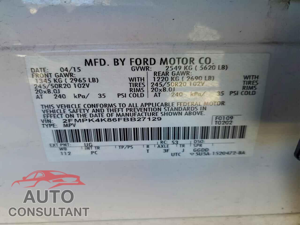FORD EDGE 2015 - 2FMPK4K86FBB27129